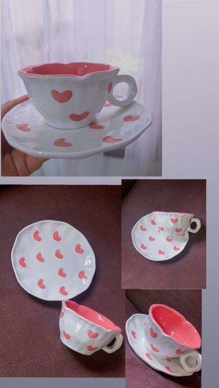 كوب مع صحن قلوب حب