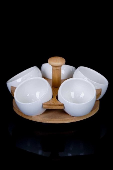 ستاند دوران ٣٦٠ درجة صنع من الباميو مع صحون بورسلان acar